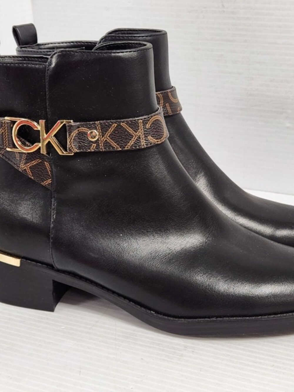 Dhara Logo Strap Block Heel Booties